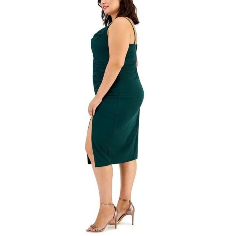 Emerald Sundae Womens Midi Dress Plus Ruched Draped Cut Out Green Size 22 - Picture 2 of 3